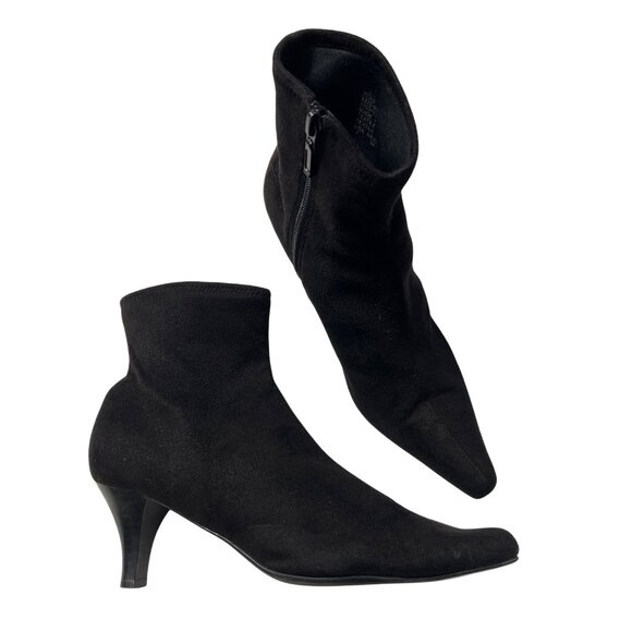 Kitten Heel Apostrophe Black Suede Sock Booties Size 7 - Picture 2 of 8